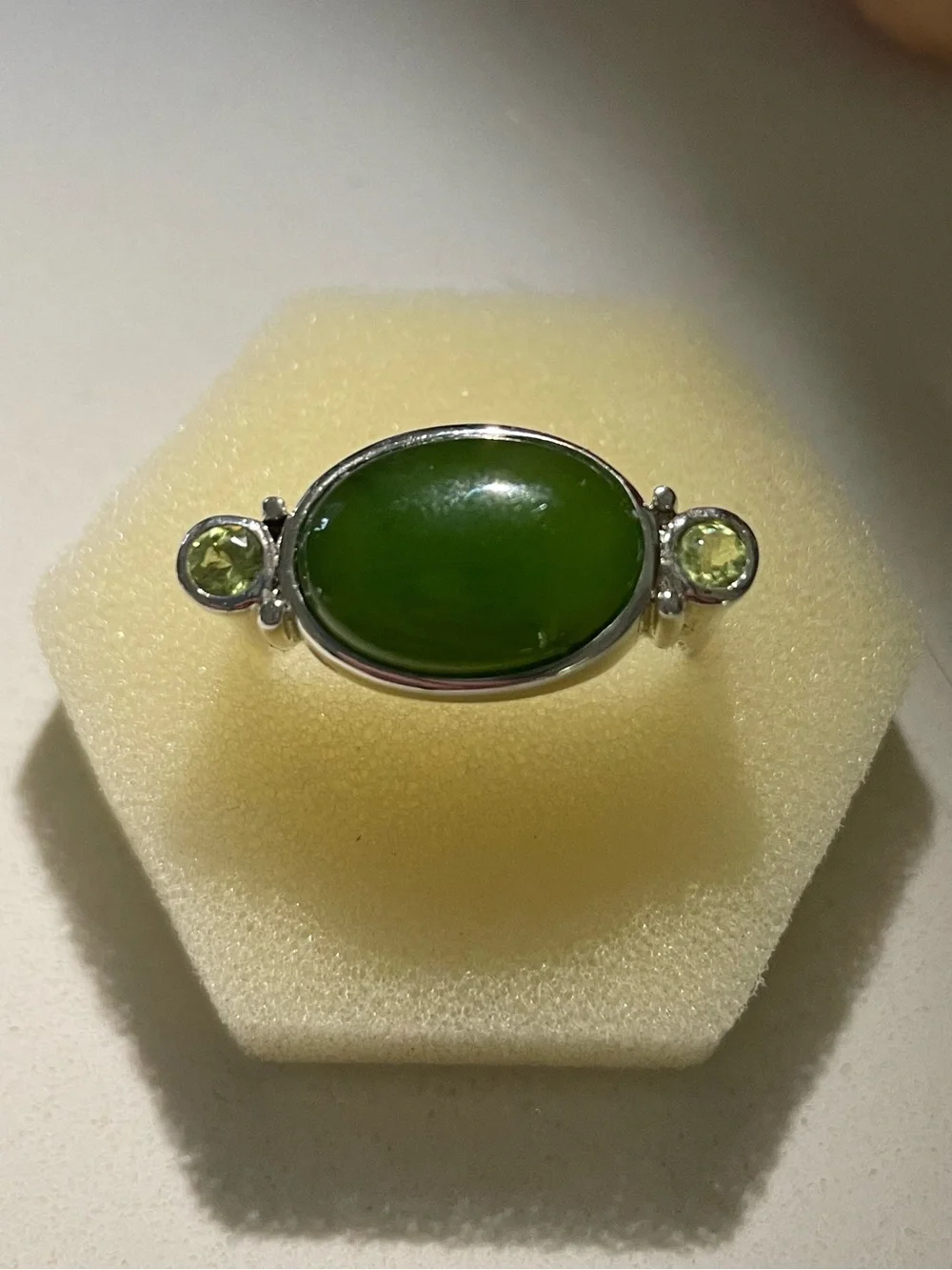 Green Jade and Peridot Sterling Silver Ring